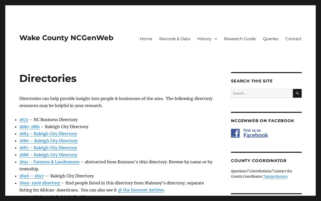 Cary city directory digitized Wake County directory year list