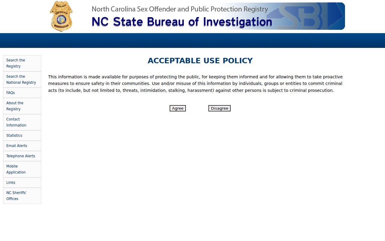 Cary resident lookup North Carolina registry acceptable-use policy